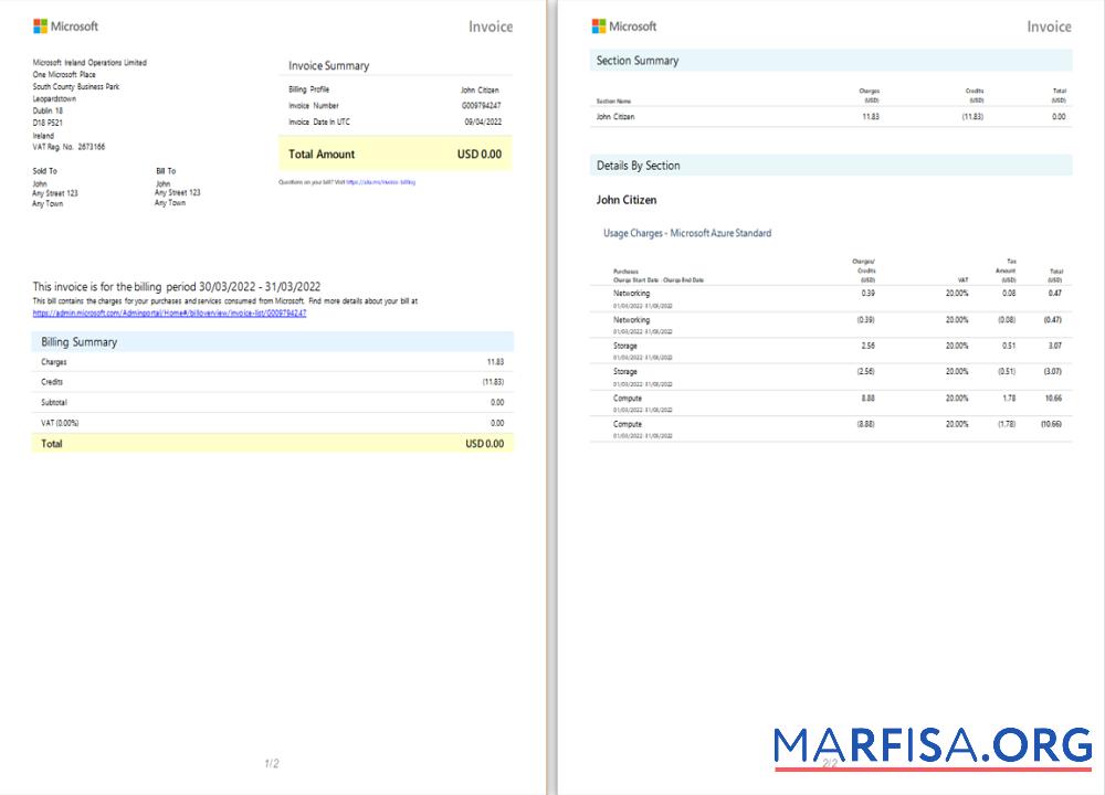 Blank Ireland Microsoft Ireland Operations Limited invoice sample